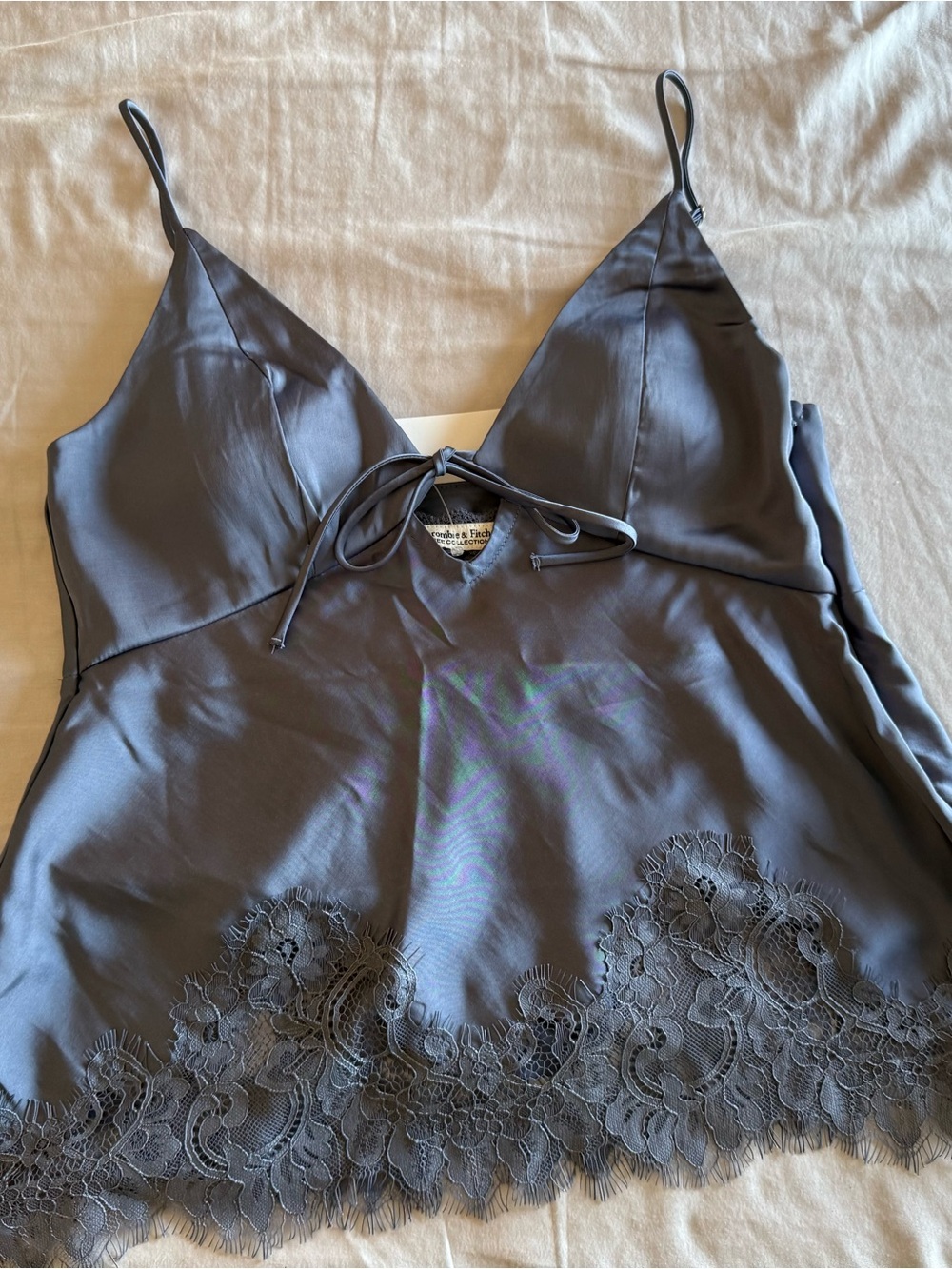 NEW Abercrombie & Fitch Satin Lace Trim Cami Tank Top Blue Fairy Small S New Pad